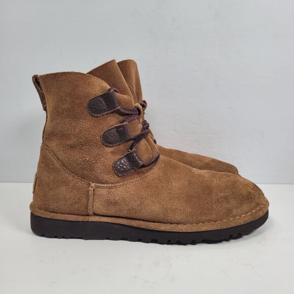 UGG Elvi Women's Brown Ankle Lace Up Boots S/N 1017534 US Size 8 - Picture 1 of 10